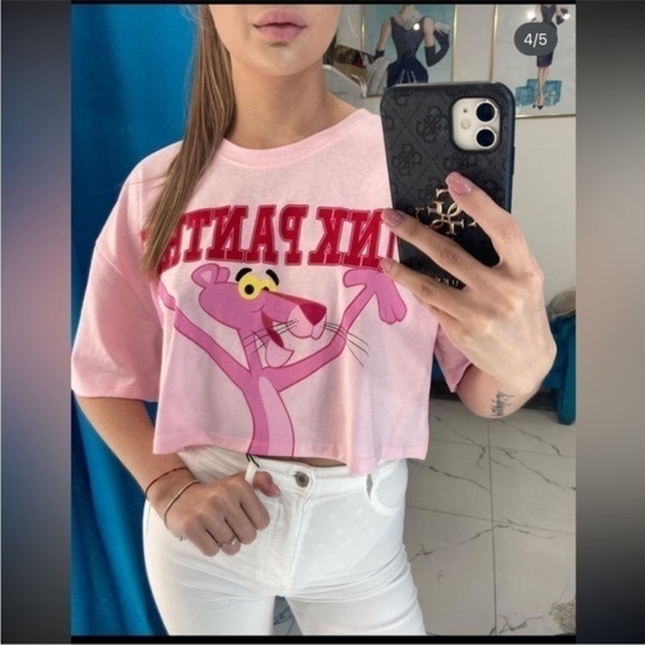 Limited Addition Zara & Pink Panther Collaboration Crop T-Shirt - Picture 5 of 16